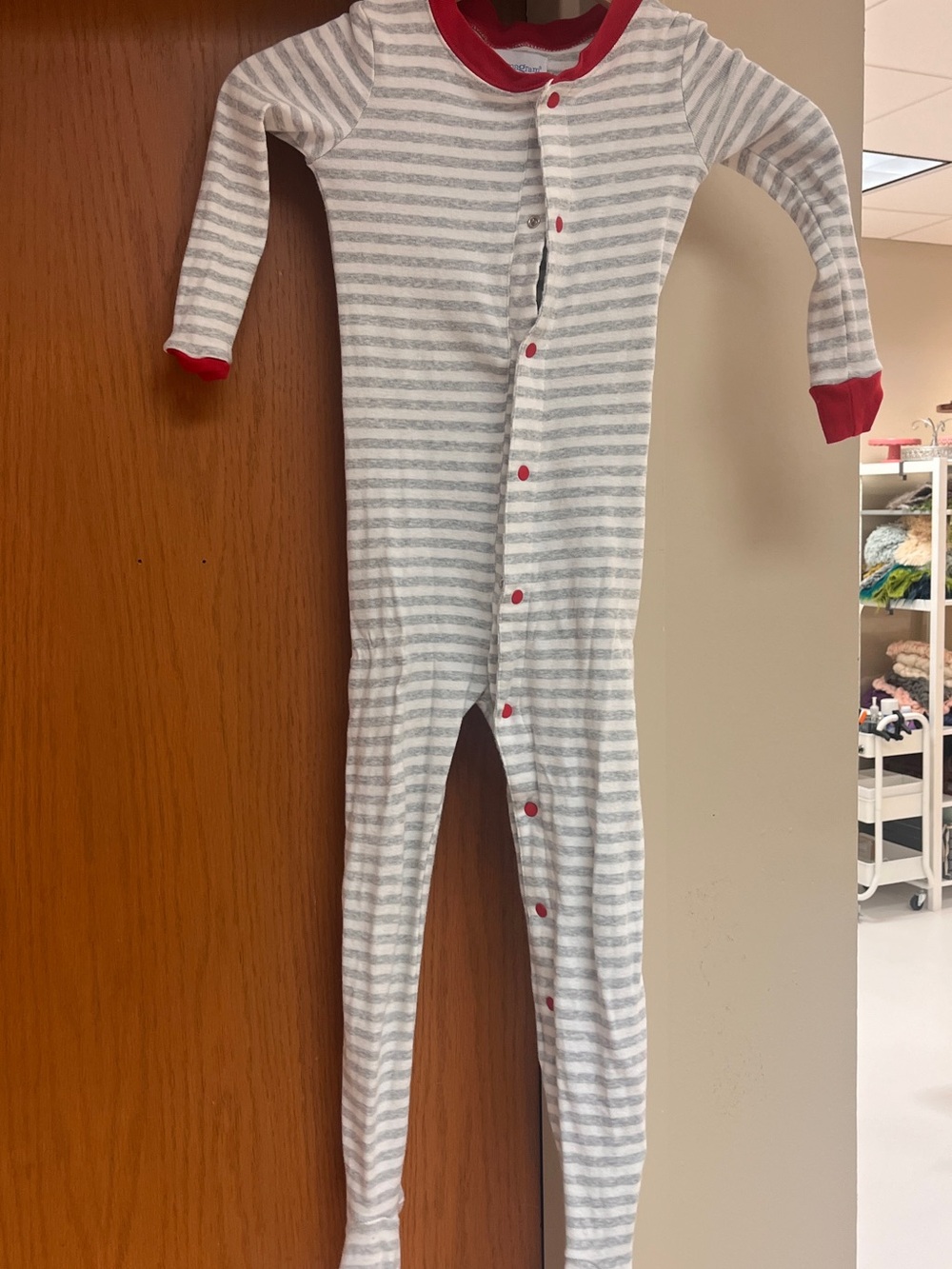 Children's Christmas Gray & Red Striped Snap-Front Pajamas Bodysuit